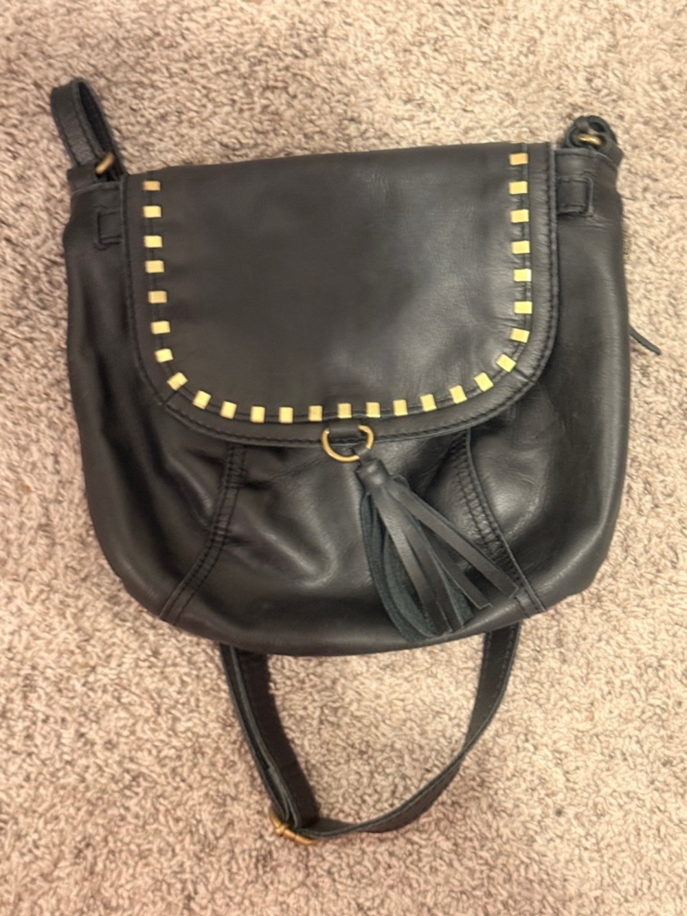 The‎ Sak Black Leather Crossbody with Gold Stud Accents